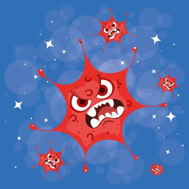 Covid 19 virüs kötü çizgi film vektör tasarımı