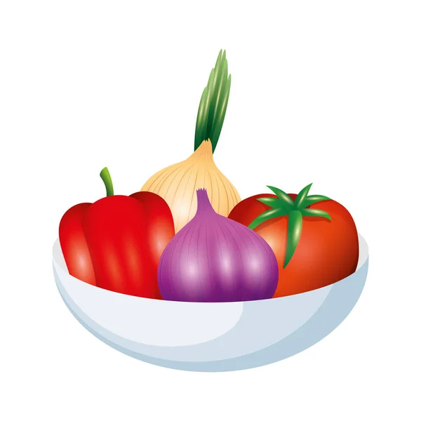Tomatpeppar lök och vitlök grönsaker vektor design — Stock vektor