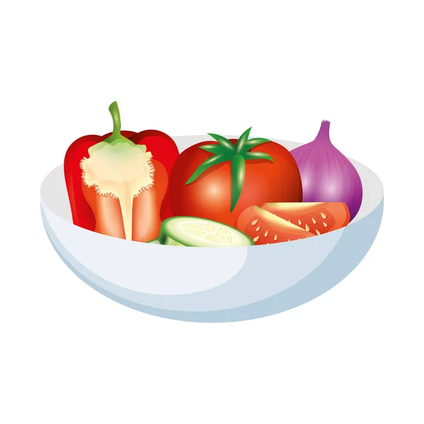 Tomatpeppar gurka och vitlök grönsaker vektor design — Stock vektor