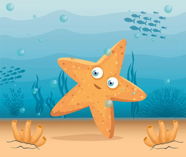 Мила морська зірка морська тварина в океані, житель морського світу, мила підводна істота, населяє море — стоковий вектор