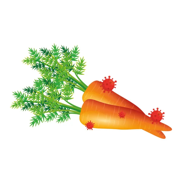 Zanahorias vegetal con diseño de vectores de virus covid 19 — Archivo Imágenes Vectoriales