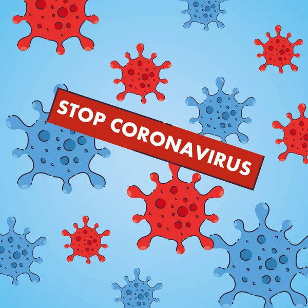 Coronavirus stop, covid 19, achtergrond gevaarlijke cellen 2019 ncov — Stockvector