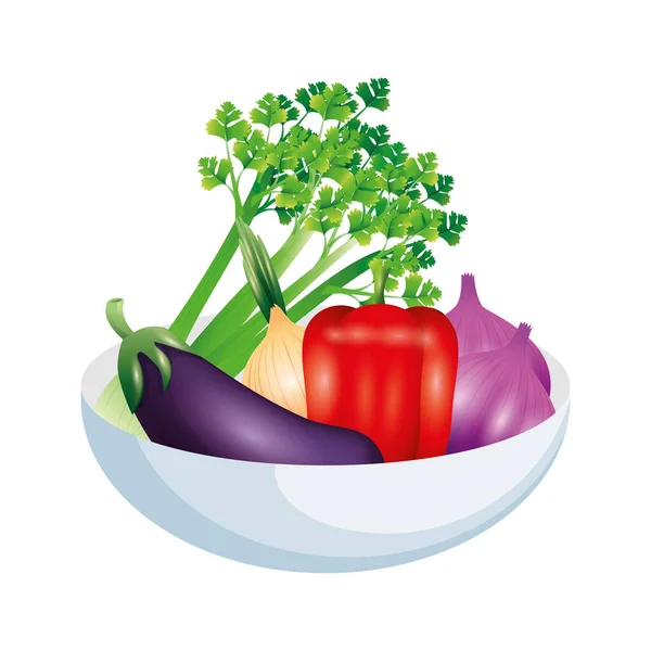 Aubergine céleri oignon poivre et ail vecteur conception — Image vectorielle