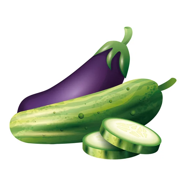 İzole edilmiş patlıcan ve salatalık vektör tasarımı — Stok Vektör