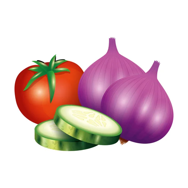 Tomato cucumber and garlic vegetable vector design — Stock Vector