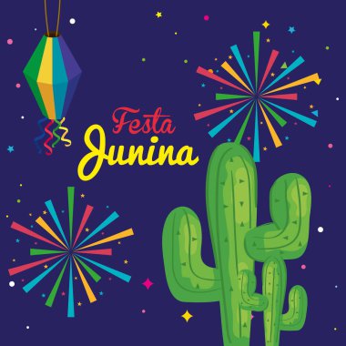 Kaktüs ve süslemeli festival Junina Brezilya Haziran Festivali, kutlama dekorasyonu