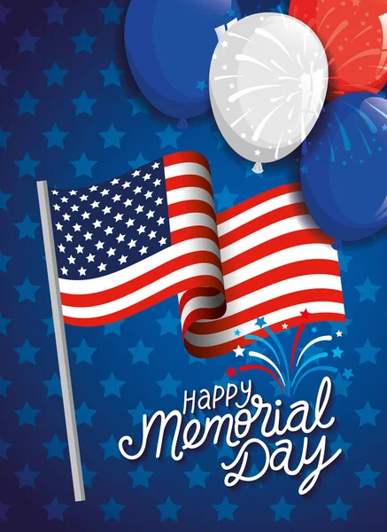 Jour commémoratif, en l'honneur de tous ceux qui ont servi, avec drapeau et ballons décoration à l'hélium — Image vectorielle