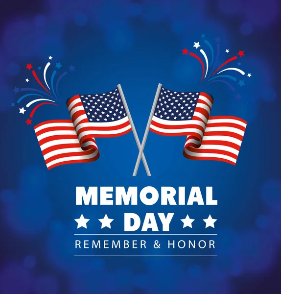 Dia comemorativo, homenageando todos os que serviram, com bandeiras EUA decoração —  Vetores de Stock