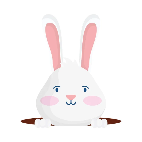 Lindo conejo en agujero feliz Pascua carácter — Vector de stock