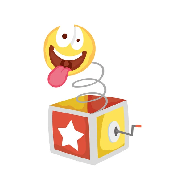 Loco emoji cara en sorpresa caja tontos día — Vector de stock