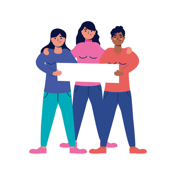 межрасовые женщины протестуют с плакатом
