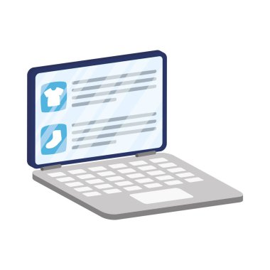 iş çevrimiçi ekommerce dizüstü bilgisayarda giysilerle