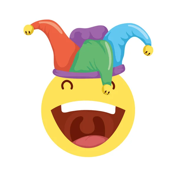 Loco emoji cara con bufón sombrero tontos día icono — Archivo Imágenes Vectoriales