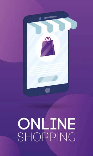 Compras online ecommerce con bolsa de papel en smartphone — Vector de stock