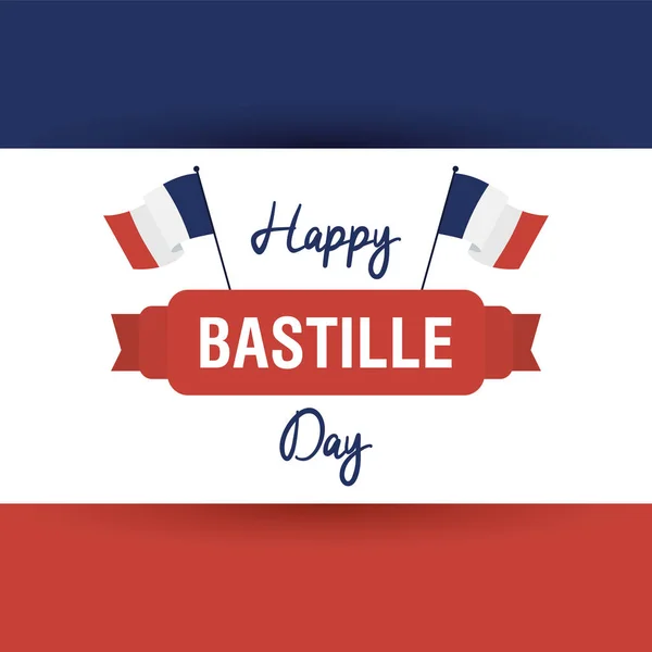 Carte de célébration du jour de la bastille avec drapeaux france — Image vectorielle