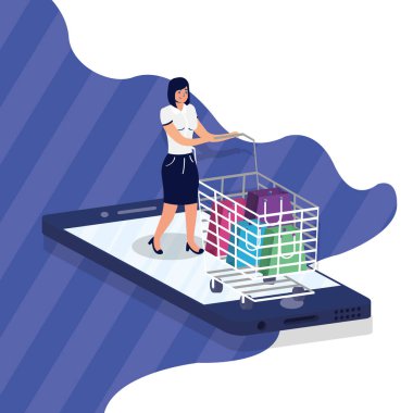 Çevrimiçi alışveriş yapan bir kadın akıllı telefon satın alıyor.