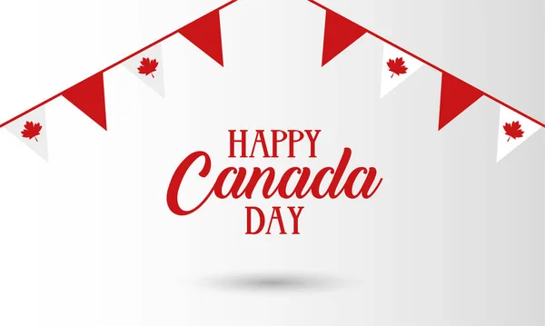 Canada scheda giorno celebrazione con bandiera in ghirlande appeso — Vettoriale Stock