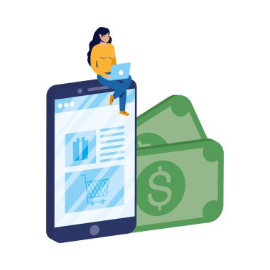 Laptop ve akıllı telefon kullanan bir kadınla internet üzerinden iş yapmak