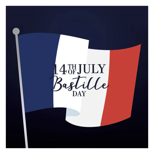 Viering van de bastille dag kaart met franse vlag — Stockvector