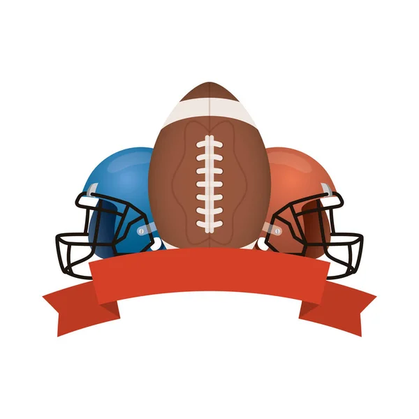 Amerikaanse voetbal ballon met helmen — Stockvector