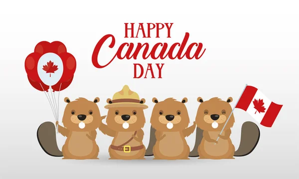 Canada scheda giorno celebrazione con castori — Vettoriale Stock