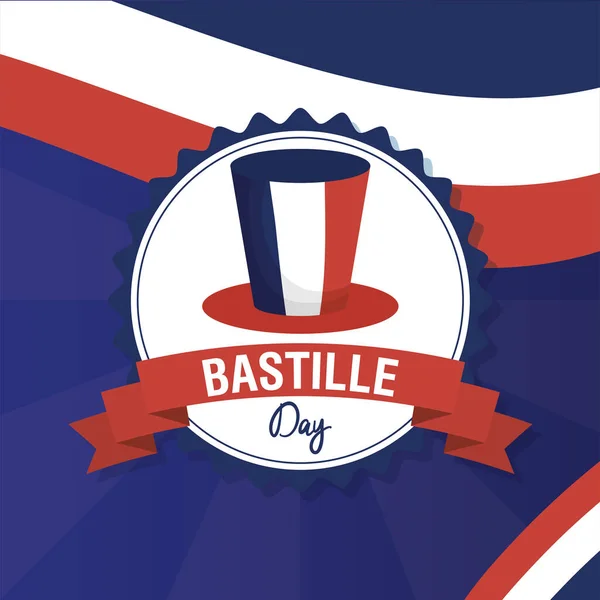 Tarjeta de celebración del día de la bastilla con bandera de Francia en tophat — Vector de stock