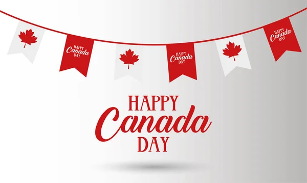 Canada scheda giorno celebrazione con bandiera in ghirlande appeso — Vettoriale Stock