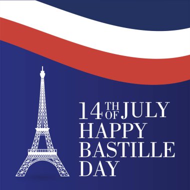 Eyfel Kulesi ile Bastille Günü kutlama kartı