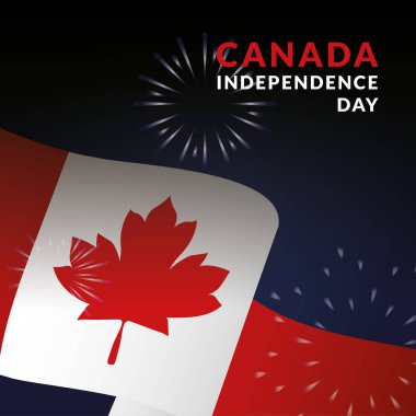 Kanada bayrak ve havai fişeklerle dolu kutlama kartı