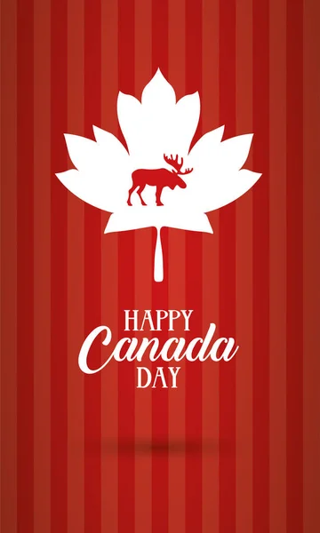 Canada scheda giorno celebrazione con foglia d'acero e silhouette renna — Vettoriale Stock