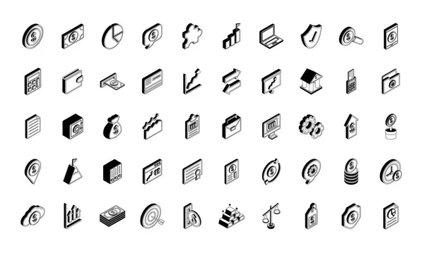 Money and financial isometric line style icon set vector design — Stock Vector