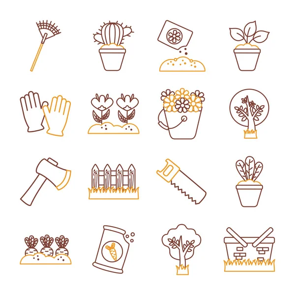 Projeto vetorial de conjunto de ícones de estilo de linha de jardinagem — Vetor de Stock