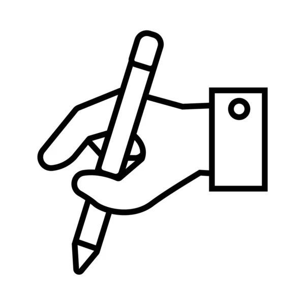 Mano con lápiz escuela suministro línea estilo icono — Vector de stock
