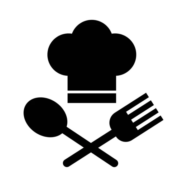 Sombrero de chef con tenedor y cuchara estilo de línea — Vector de stock