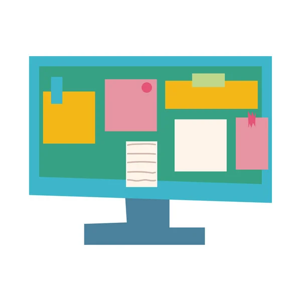 Bureaublad met notities platte stijl pictogram — Stockvector