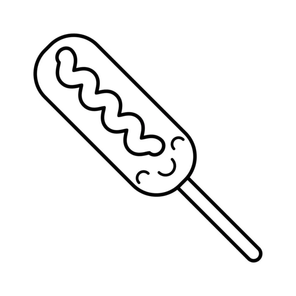 Delicioso salchicha kawaii línea estilo icono — Vector de stock