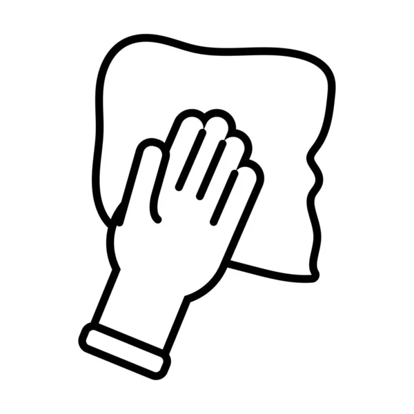 Hand met absorberende handdoek lijn stijl pictogram — Stockvector