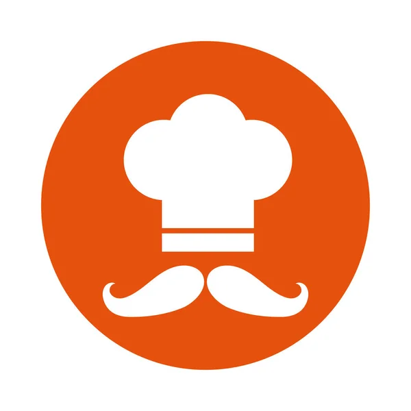 Chapéu de chef com bigode ícone de estilo bloco —  Vetores de Stock