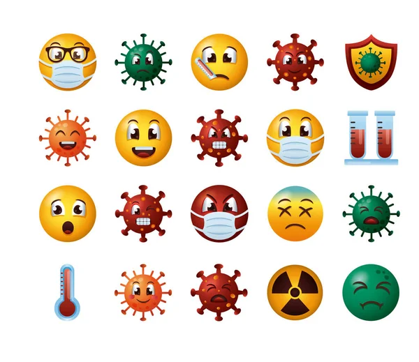 Bündel von covid19 emojis set icons — Stockvektor