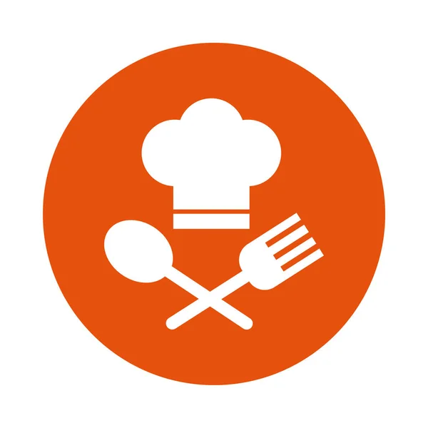 Sombrero de chef con tenedor y cuchara estilo de línea — Vector de stock