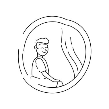 Adam karantina hattı tarzı için apartman penceresinde oturuyordu.