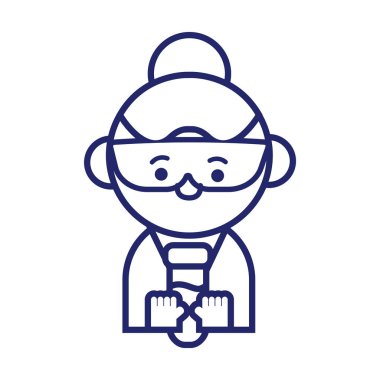 kawaii tarzı tüp testi yapan bilimsel bir kadın.