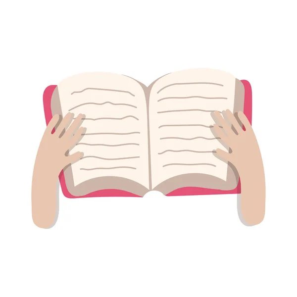 Ruce s knihou čtení plochý styl — Stockový vektor