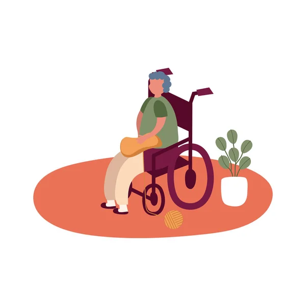 Homme âgé en fauteuil roulant à la maison activité forme libre style — Image vectorielle