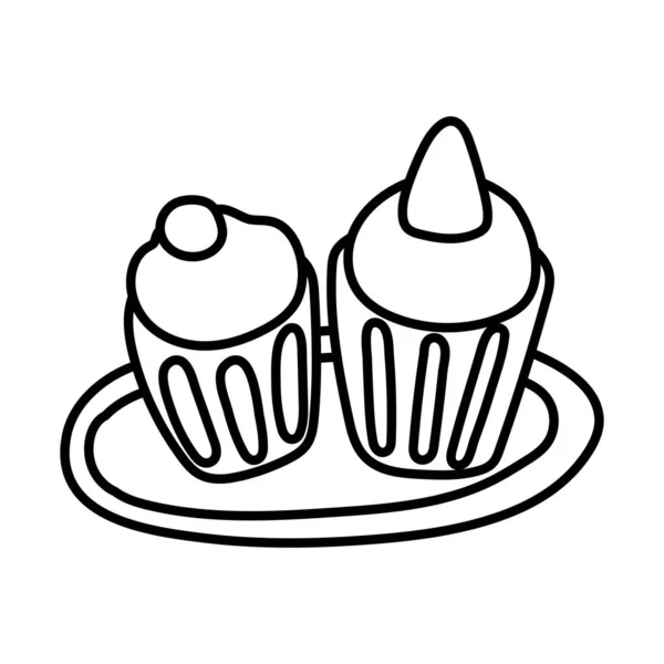 Cupcakes doux icône de style ligne — Image vectorielle