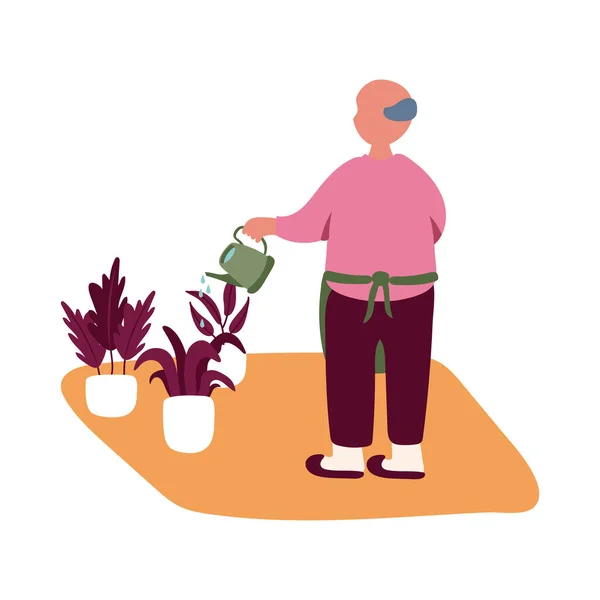Plantas de cuidado del hombre anciano en la actividad en el hogar estilo de forma libre — Vector de stock