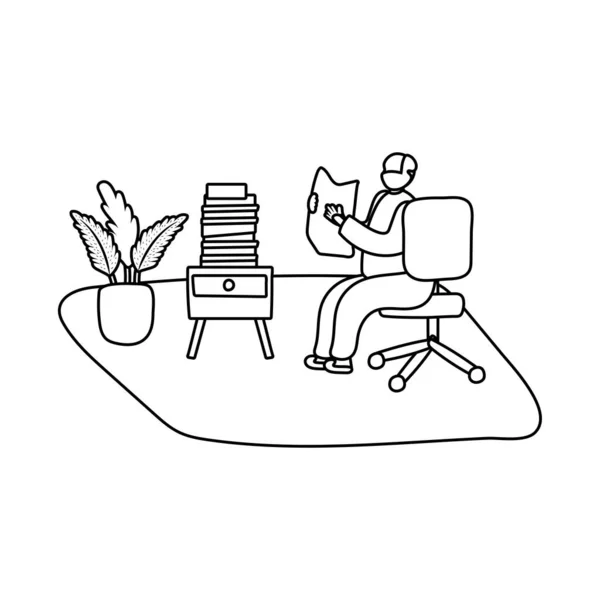 Homme âgé lecture journal dans le style ligne d'activité à la maison — Image vectorielle