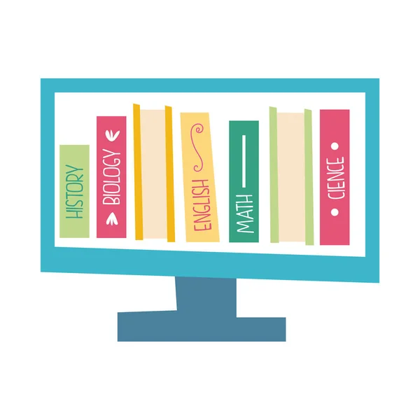 Desktop with ebooks flat style icon — Stock Vector