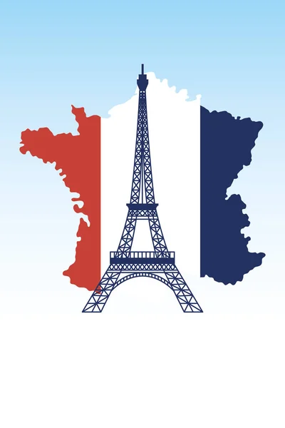 Francja eiffel wieża z mapą flagi szczęśliwy bastille dzień wektor projekt — Wektor stockowy