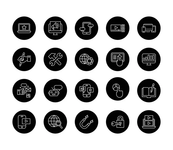 Set di icone di contenuti digitali — Vettoriale Stock